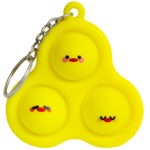 A photo of a yellow silicone Chicky Pop-It fidget toy. Features three adorable chicky faces!