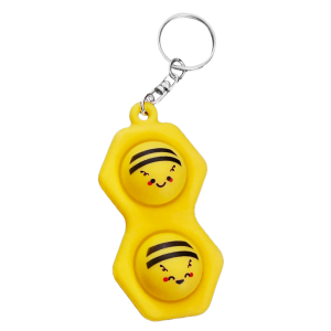 Photo of a Buzzy Bee Pop-It: a two bubble pop-it with cute cartoon bees on each bubble.